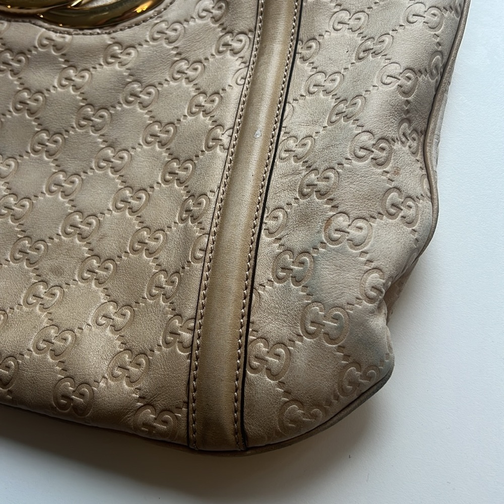 Authentic Gucci Guccissima Britt Beige Cream Shoulder Bag Gold GG - Picture 5 of 16